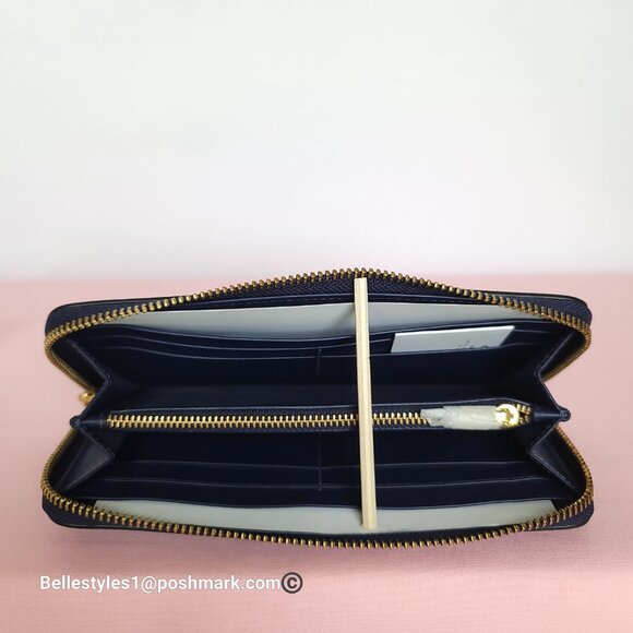 COACH Slim Accordion Smooth Leather Wallet with Back Slip Pocket- Dark Navy⭐ - Picture 14 of 16